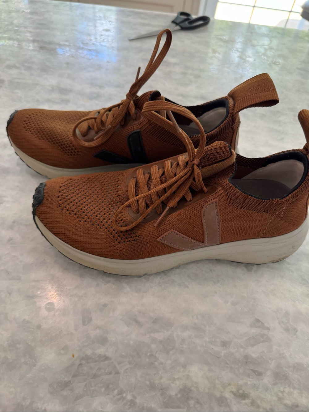 Veja Women’s Rick Owen Tan/Brown Knit V-Logo Trainers